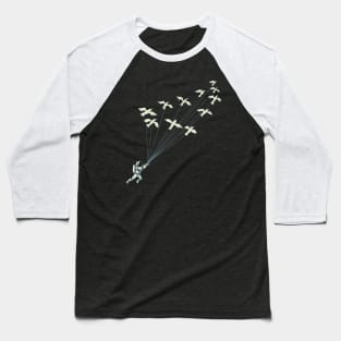 Astronaut Prince Flying With Birds Black and White by Tobe Fonseca Baseball T-Shirt